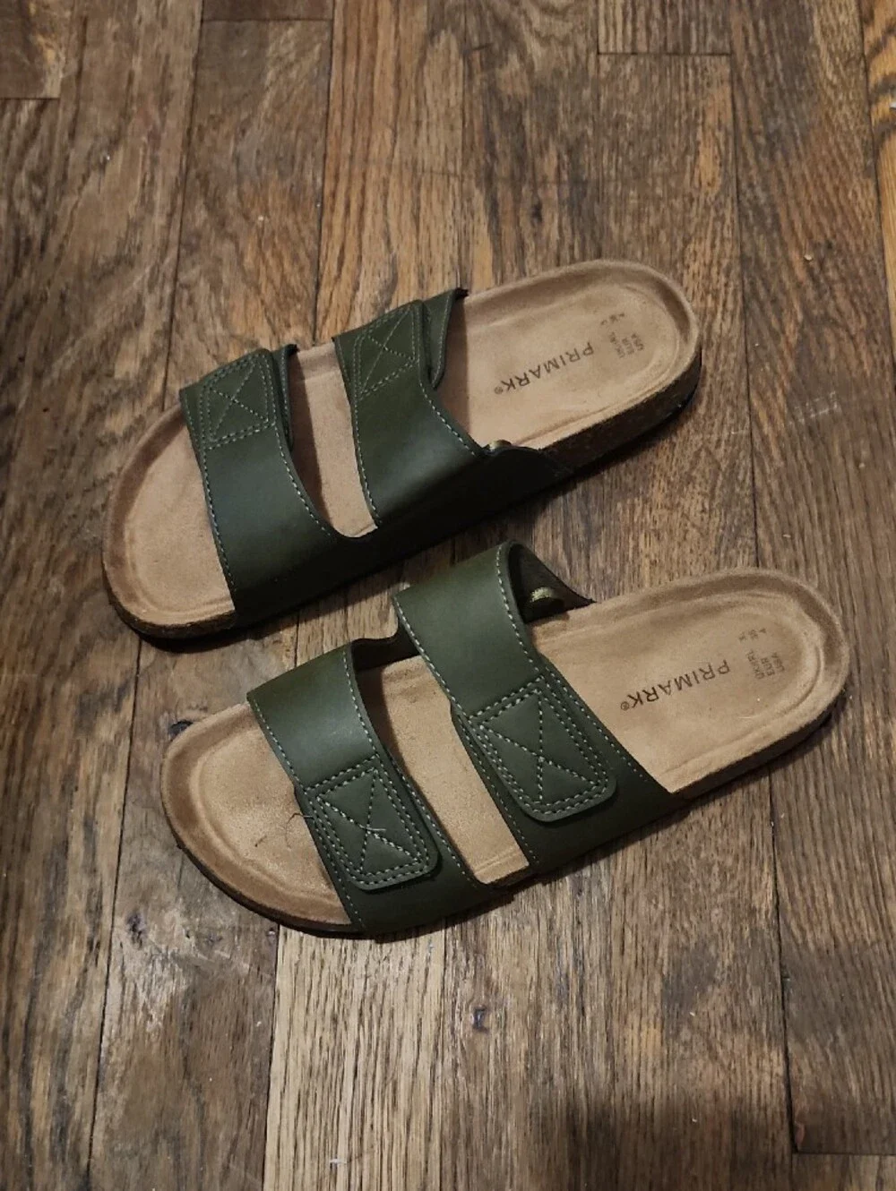 Green double-strap slide sandals from Primark, size 4